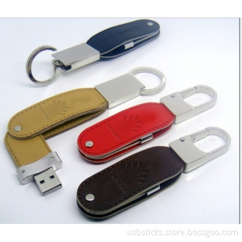leather usb twist keychain with free imprinted emboss logo